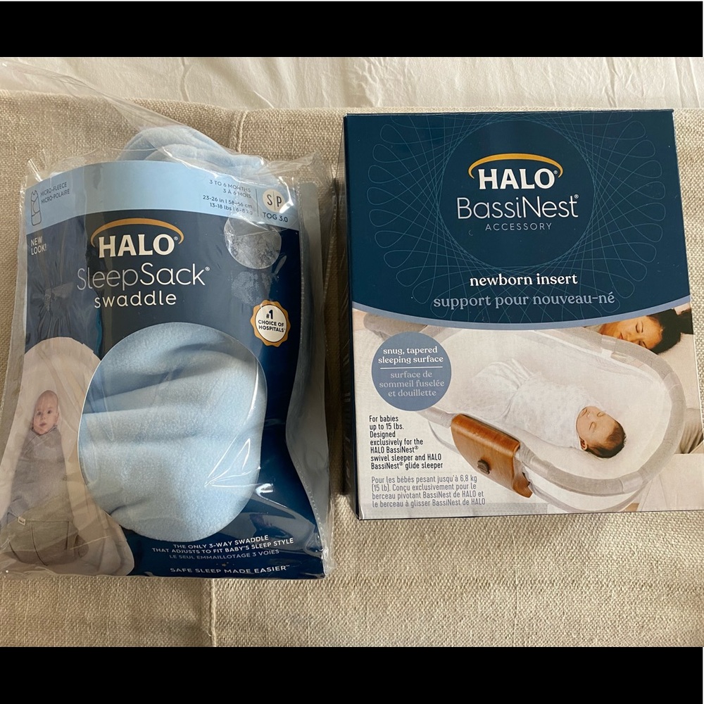 Halo bassinet infant insert and never been used halo fleece swaddle